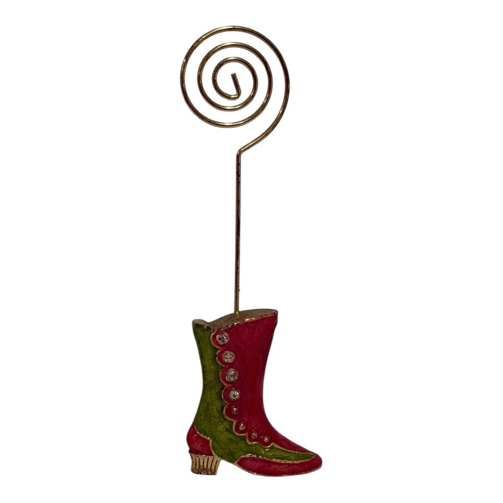 Nicole Miller New York Red & Green Boot Photo / Memo Holder Desk Decor